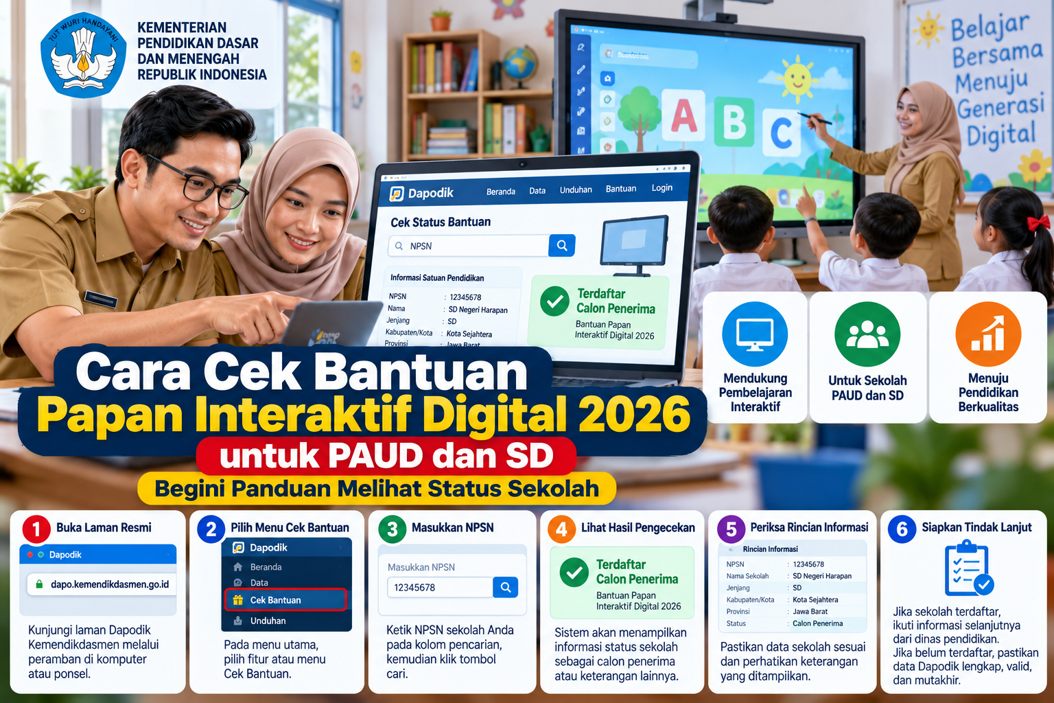 Cara Cek Bantuan Papan Interaktif Digital 2026 untuk PAUD dan SD, Begini Panduan Melihat Status Sekolah