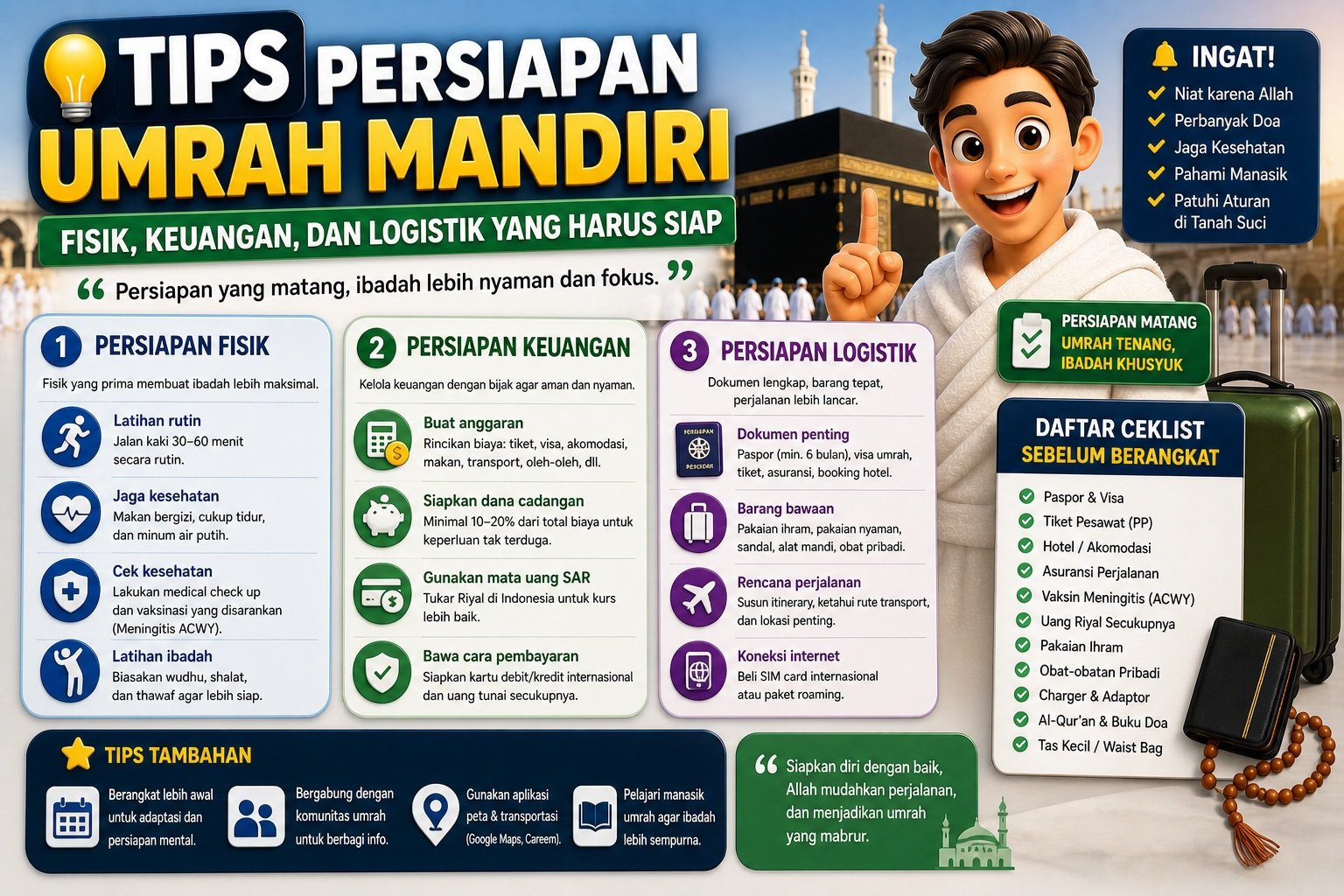 Tips Persiapan Umrah Mandiri: Fisik, Keuangan, dan Logistik yang Harus Siap