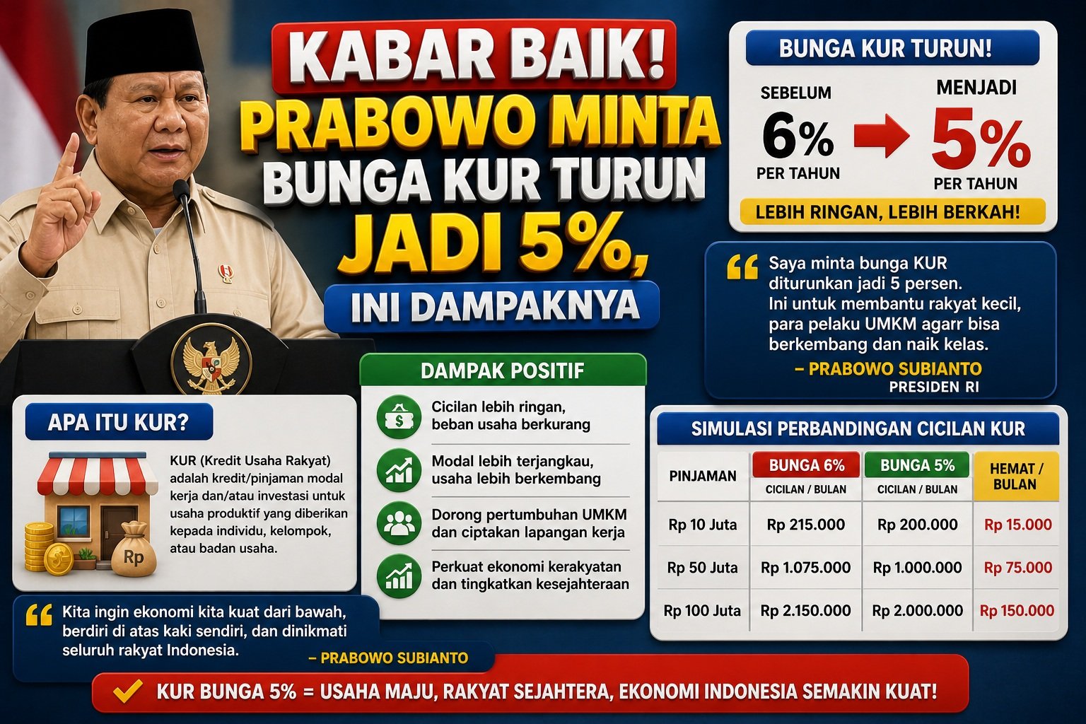 Kabar Baik! Prabowo Minta Bunga KUR Turun Jadi 5%, Ini Dampaknya