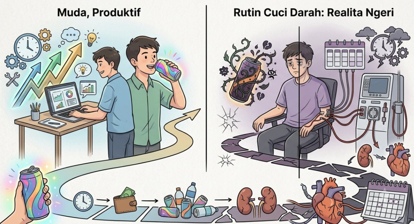 Muda, Produktif, tapi Rutin Cuci Darah: Realita Ngeri Generasi Gen Z yang Ditumbangkan Candu Minuman Manis Kemasan
