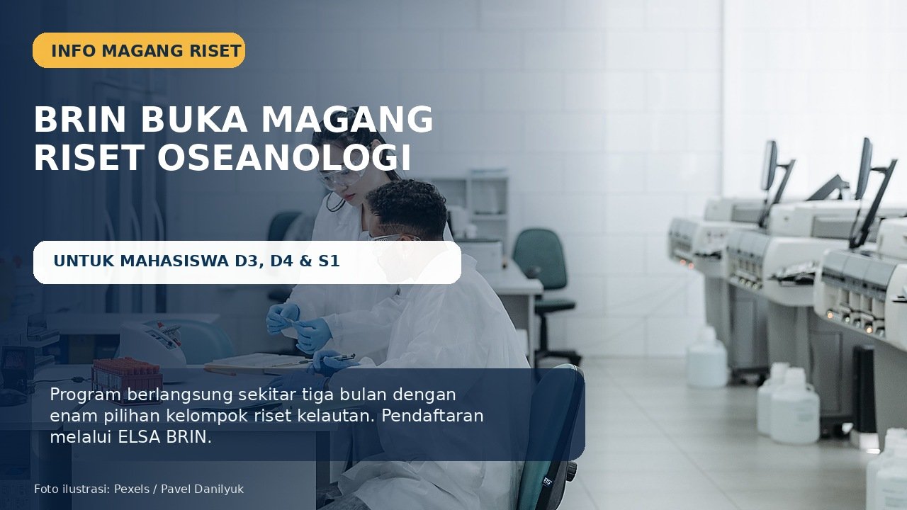 Magang Riset Oseanologi BRIN 2026 Dibuka untuk Mahasiswa D3, D4, dan S1