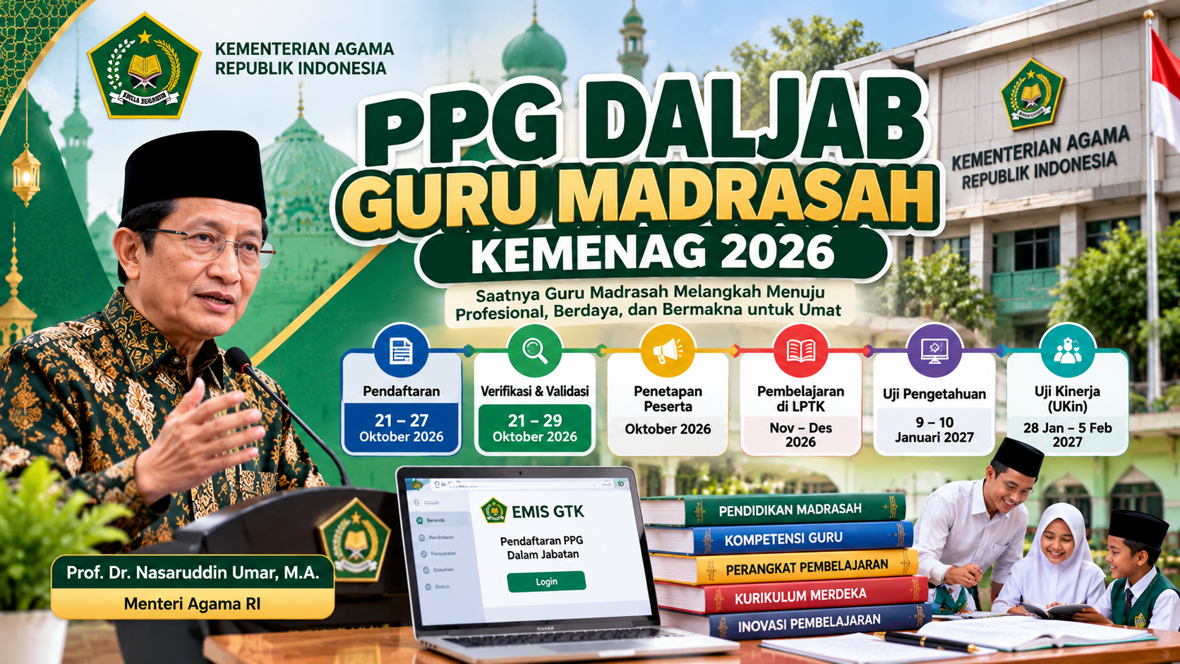 PPG Daljab Guru Madrasah 2026 Resmi Dibuka 21–27 Oktober, Ini Syarat dan Cara Daftar di EMIS GTK