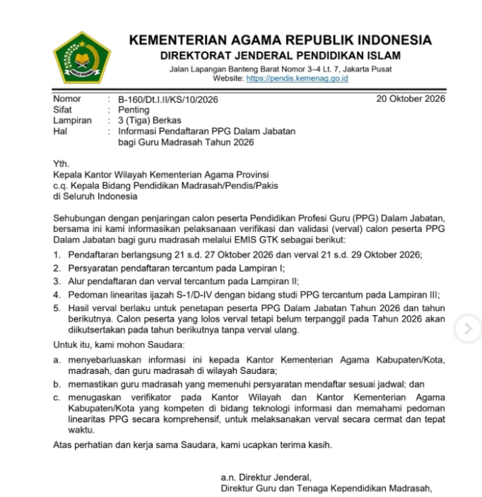 PPG Guru Madrasah 2026 Punya 5 Syarat Validasi! Cek Ketentuan Ini Sebelum Daftar